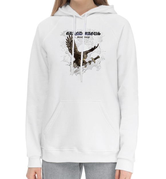 Женский хлопковый худи с изображением Grand magus цвета Белый