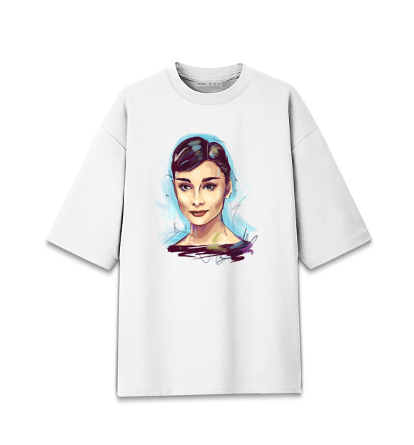 Женская футболка оверсайз с изображением Audrey Hepburn цвета Белый