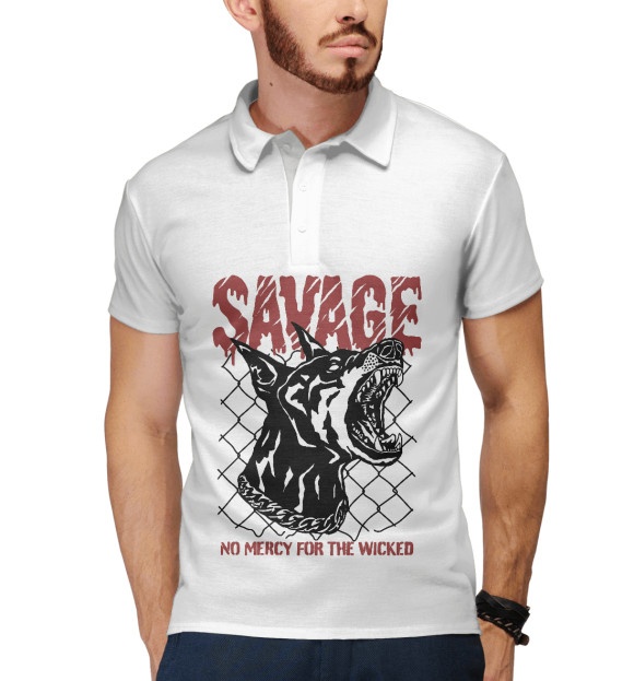 Мужское поло с притом SAVAGE цвета Белый Мужское поло с изображением SAVAGE цвета Белый