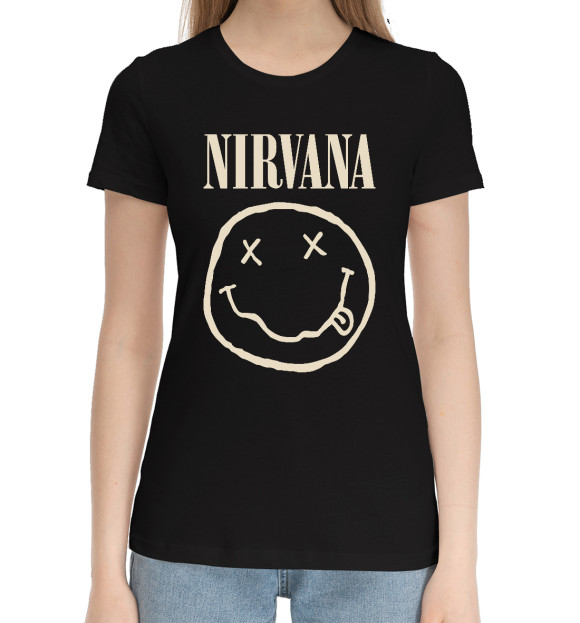 Женская хлопковая футболка с изображением Nirvana цвета Черный