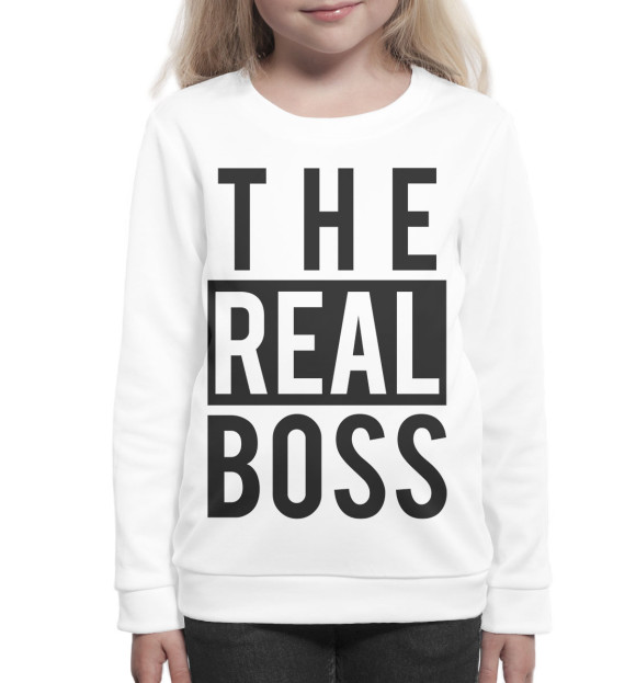 Свитшот для девочек с изображением The real boss цвета Белый