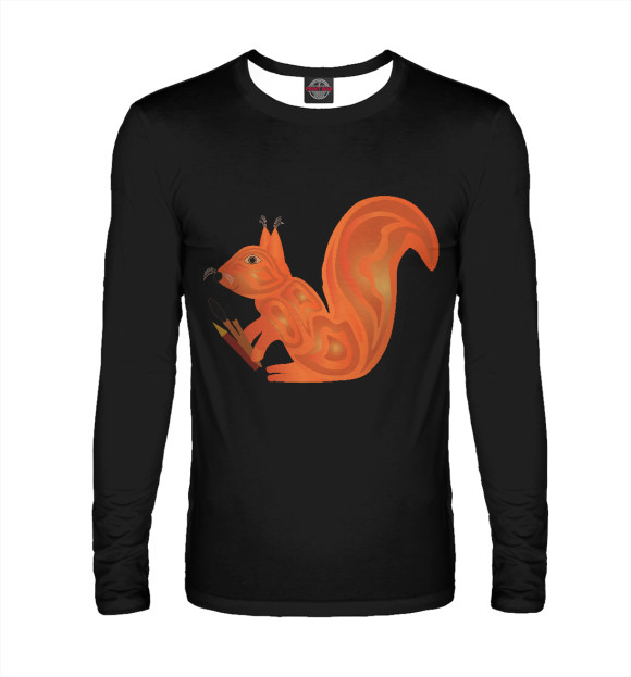 Мужской лонгслив с изображением Белка с кисточками цвета Белый