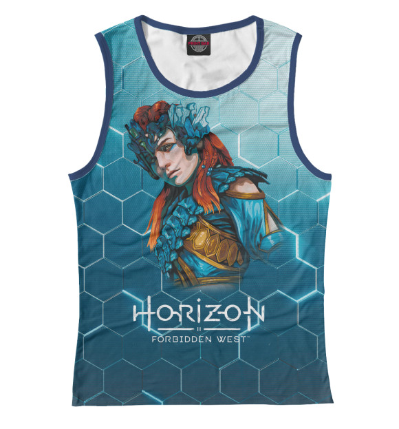 Женская майка с притом Horizon Forbidden West цвета Белый Женская майка с изображением Horizon Forbidden West цвета Белый