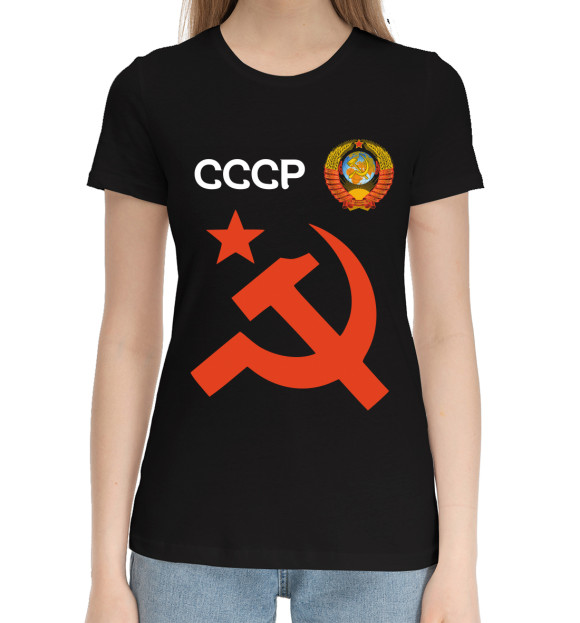 Женская хлопковая футболка с изображением Советский союз цвета Черный