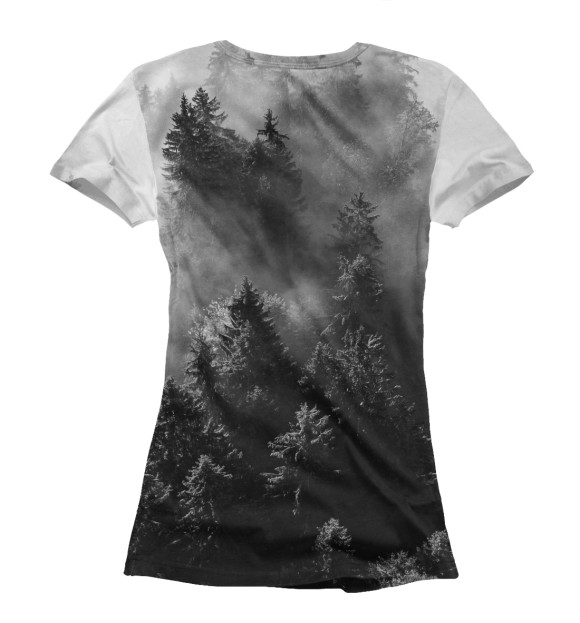 Женская футболка с изображением Деревья в тумане цвета Белый