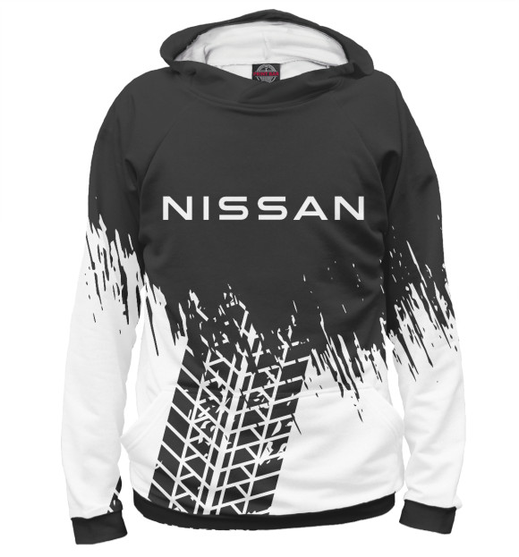 Мужское худи с изображением Nissan / Ниссан цвета Белый