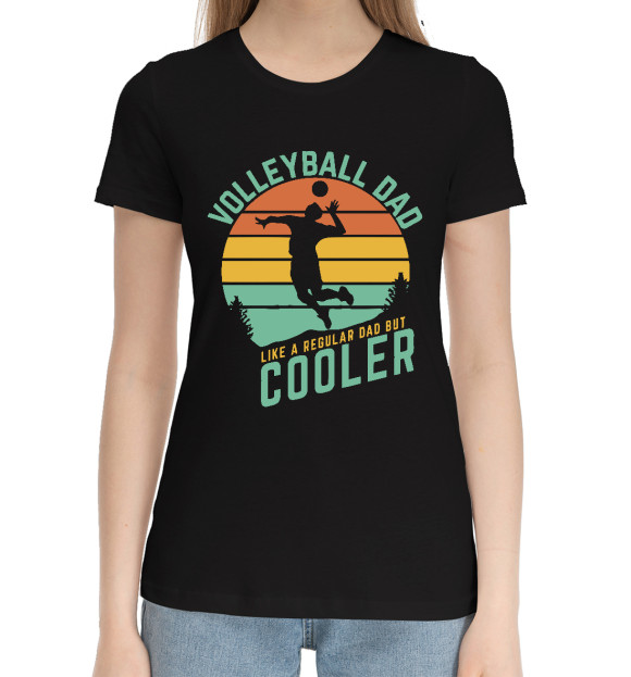 Женская хлопковая футболка с изображением Volleyball Dad цвета Черный