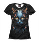 Женская футболка Синий кот киборг