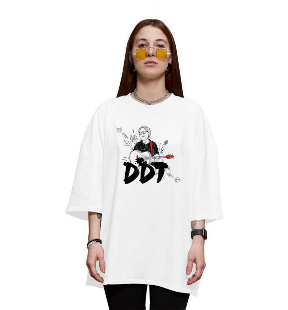 Женская футболка оверсайз с изображением ДДТ цвета Белый