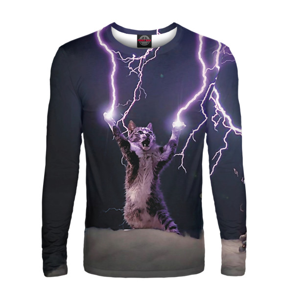 Мужской лонгслив с изображением Грозовой кошак цвета Белый