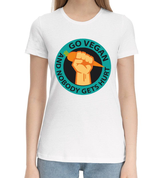 Женская хлопковая футболка с изображением Go Vegan цвета Белый