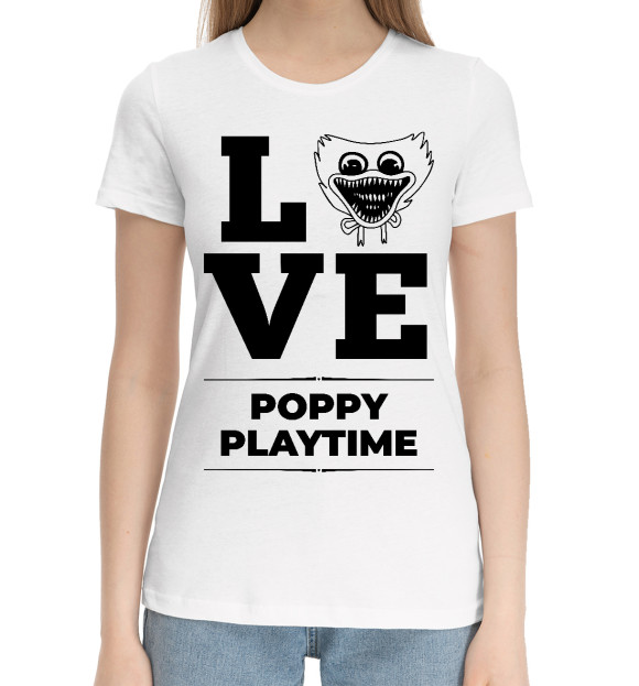 Женская хлопковая футболка с изображением Poppy Playtime Love Classic цвета Белый