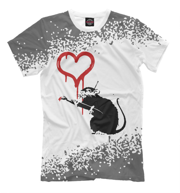 Мужская футболка с изображением Banksy - Крыса и Сердечко цвета Белый