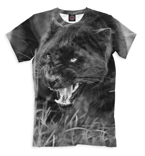 Мужская футболка с изображением Оскал пантеры цвета Серый