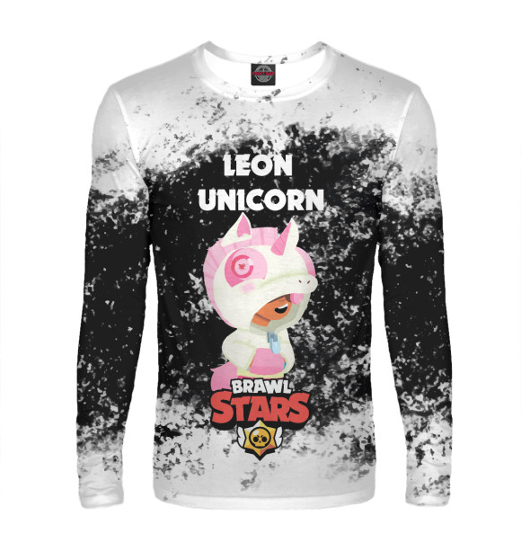 Мужской лонгслив с притом BRAWL STARS LEON UNICORN цвета Белый Мужской лонгслив с изображением BRAWL STARS LEON UNICORN цвета Белый