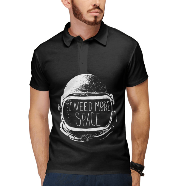 Мужское поло с изображением I need more space цвета Белый