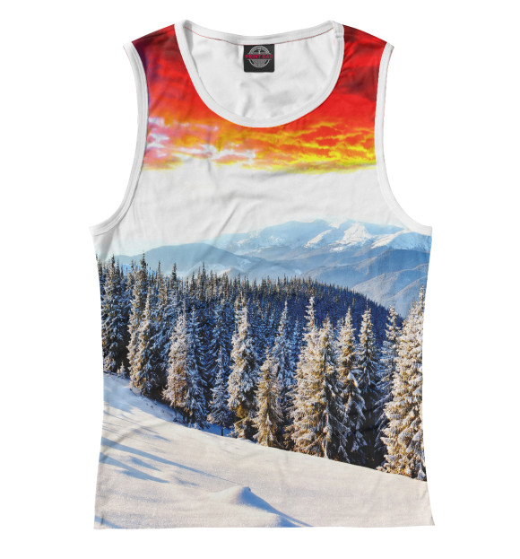 Майка для девочки с притом Зимний закат цвета Белый Майка для девочки с изображением Зимний закат цвета Белый