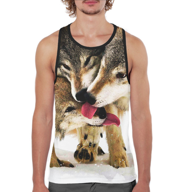 Мужская майка-борцовка с изображением Волки цвета Белый