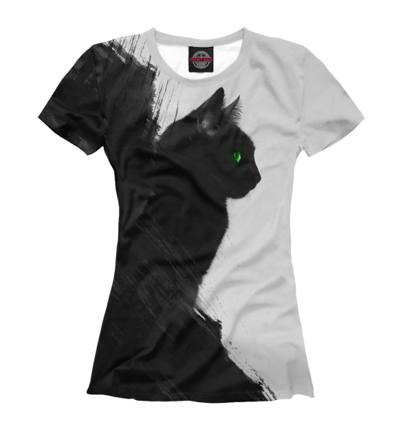 Женская футболка с изображением Чёрный кот цвета Белый
