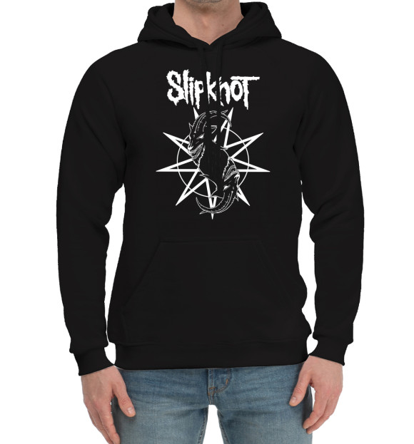 Мужской хлопковый худи с изображением Slipknot цвета Черный