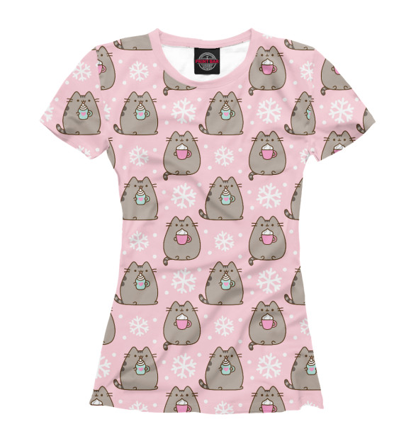Футболка для девочек с изображением Pusheen Уютный Паттерн цвета Белый