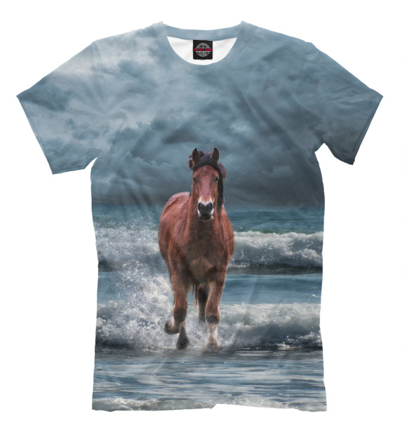 Мужская футболка с изображением Лошадь цвета Серый
