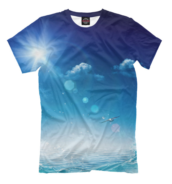 Мужская футболка с изображением Синее небо и море цвета Грязно-голубой