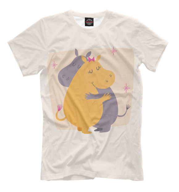 Мужская футболка с изображением Влюбленные бегемоты цвета Молочно-белый