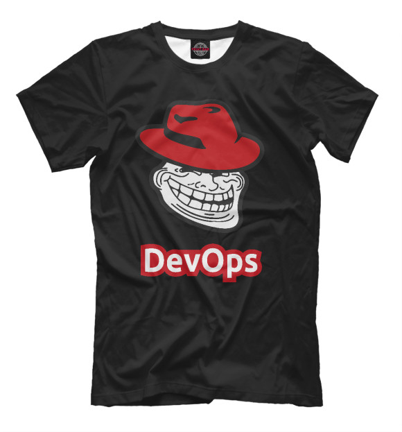 Мужская футболка с изображением DevOps – trollface цвета Черный