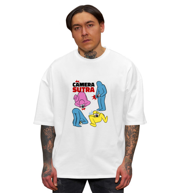 Мужская футболка оверсайз с изображением Camera Sutra цвета Белый