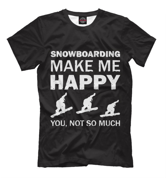 Мужская футболка с изображением Snowboard make me happy цвета Черный