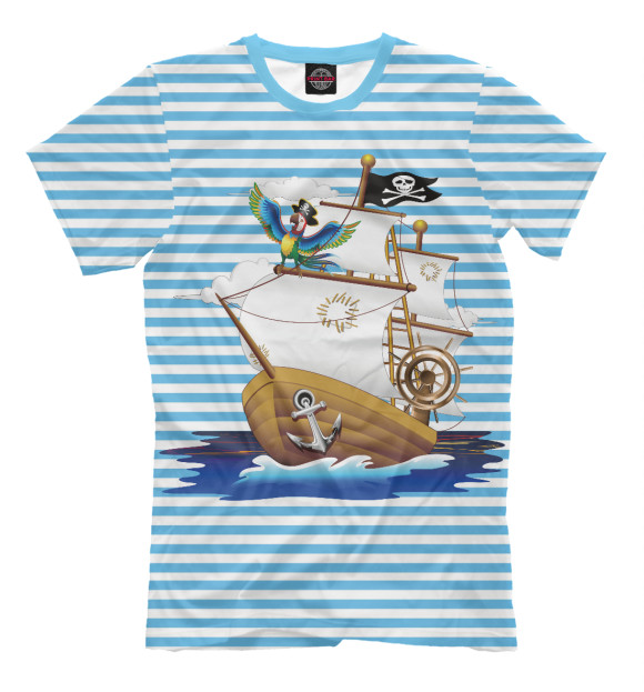 Мужская футболка с изображением Пиратский корабль и тельняшка цвета Молочно-белый
