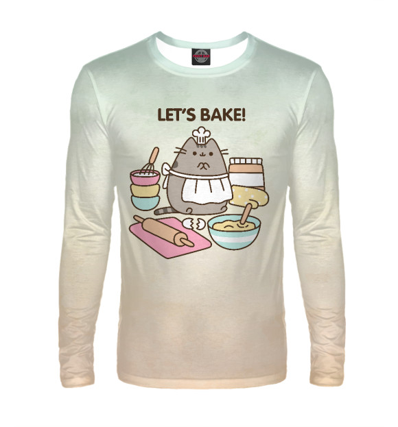 Мужской лонгслив с изображением Pusheen Let's Bake цвета Белый