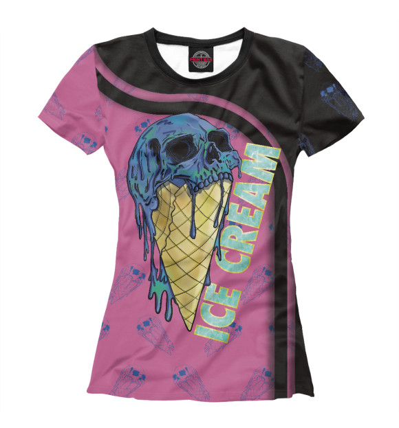 Футболка для девочек с изображением Skull Ice Cream цвета Белый