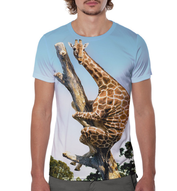 Мужская футболка с изображением Жираф на дереве цвета Белый