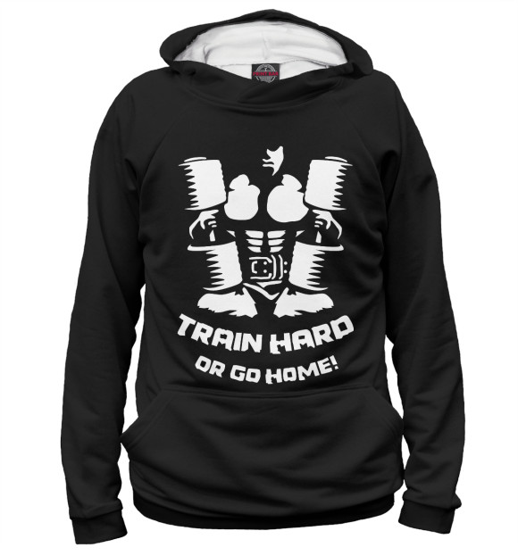 Женское худи с изображением Тренируйся усерднее или иди домой цвета Белый