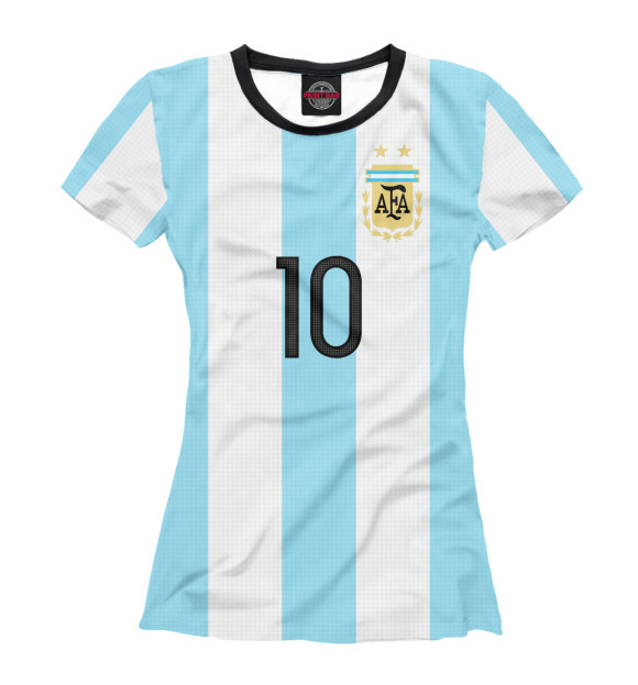 Женская футболка с изображением Месси Форма Сборной Аргентины цвета Белый