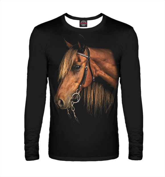 Мужской лонгслив с изображением Лошадь цвета Белый