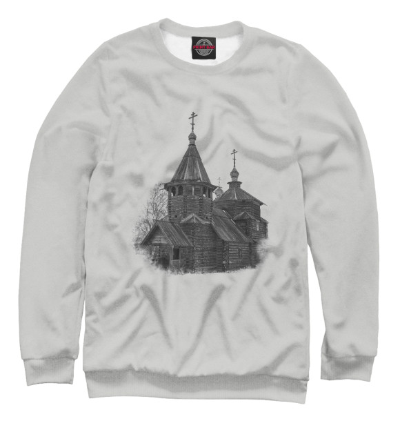 Мужской свитшот с изображением Деревянная церковь в Суздале цвета Белый
