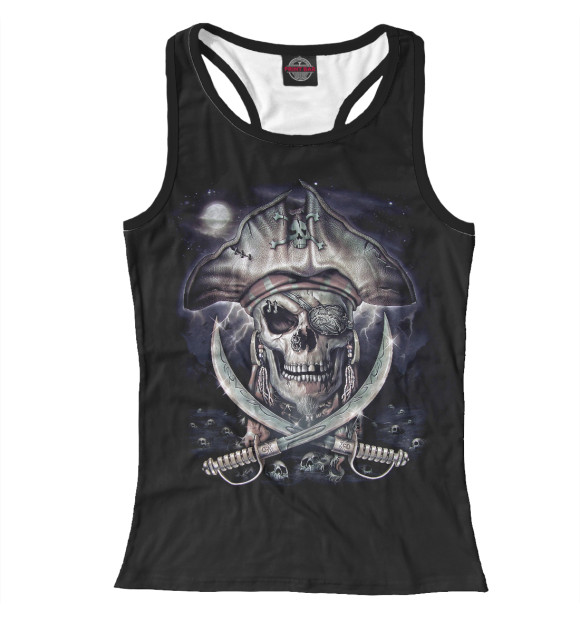 Женская майка-борцовка с изображением Pirate Skull цвета Белый
