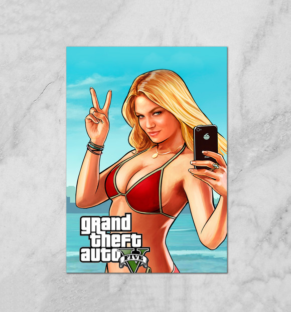 Плакат с изображением Grand Theft Auto V цвета Белый
