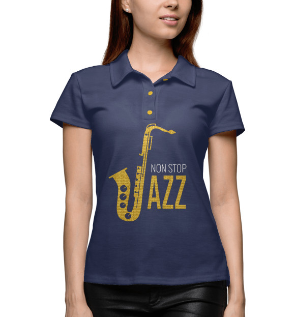 Женское поло с притом Non stop Jazz цвета Белый Женское поло с изображением Non stop Jazz цвета Белый