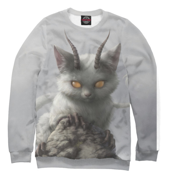 Мужской свитшот с изображением Fantasy cat цвета Белый