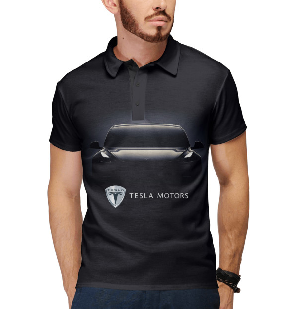 Мужское поло с изображением Tesla Model 3 цвета Белый
