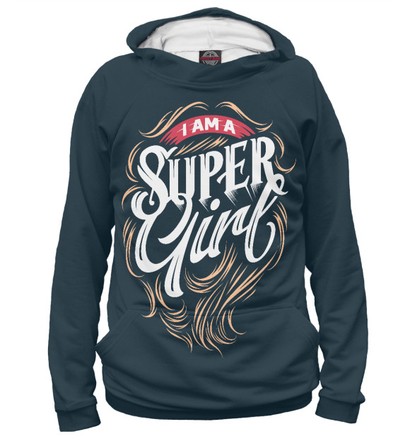 Мужское худи с изображением I am super girl цвета Белый