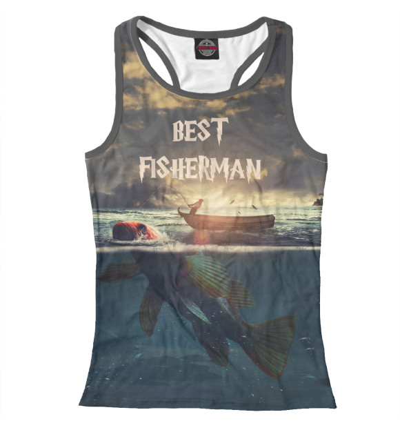 Женская майка-борцовка с изображением Лучший рыбак цвета Белый