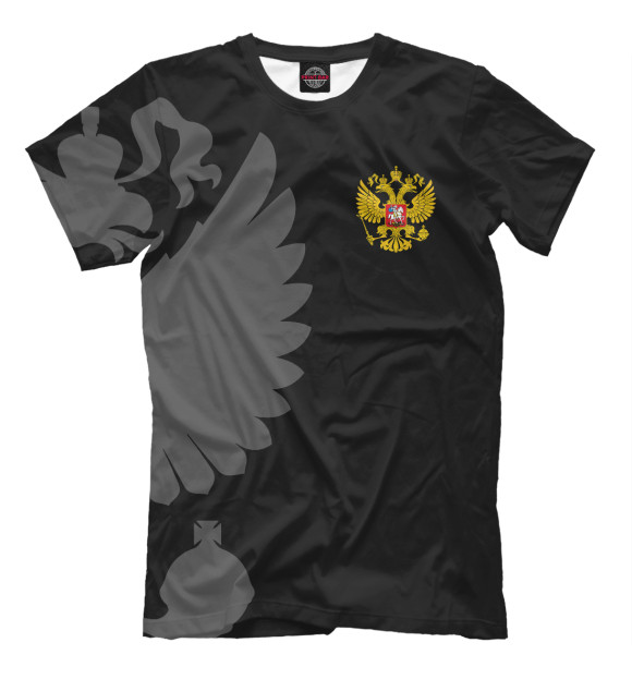 Мужская футболка с изображением Герб России Серый на Черном цвета Черный