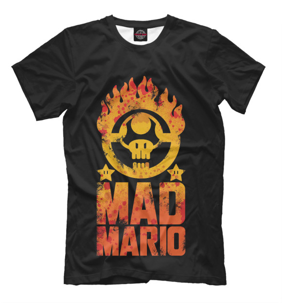 Мужская футболка с изображением Mad Mario цвета Черный
