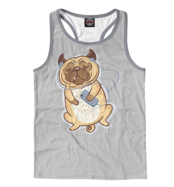 Мужская майка-борцовка с изображением Мопс меломан цвета Белый