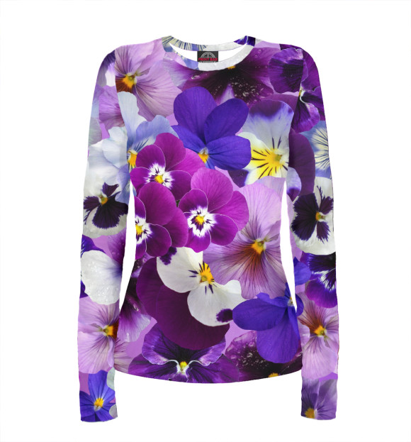 Женский лонгслив с изображением Цветочки цвета Белый